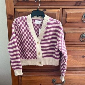 Purple And Cream Crop Sweater Size XS NWT LUSH